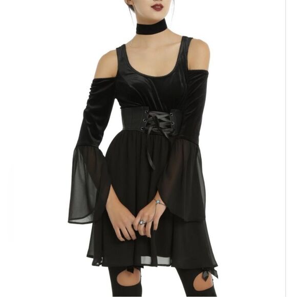 Hot Topic Gothic Dress Velvet/Sheer Chiffon - Picture 1 of 10